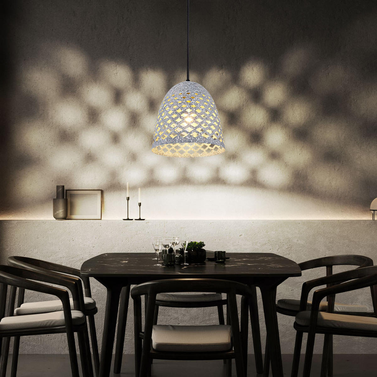 HÄNGELEUCHTE Metall Grau Marmoroptik - Grau, Metall (22/22/120cm)