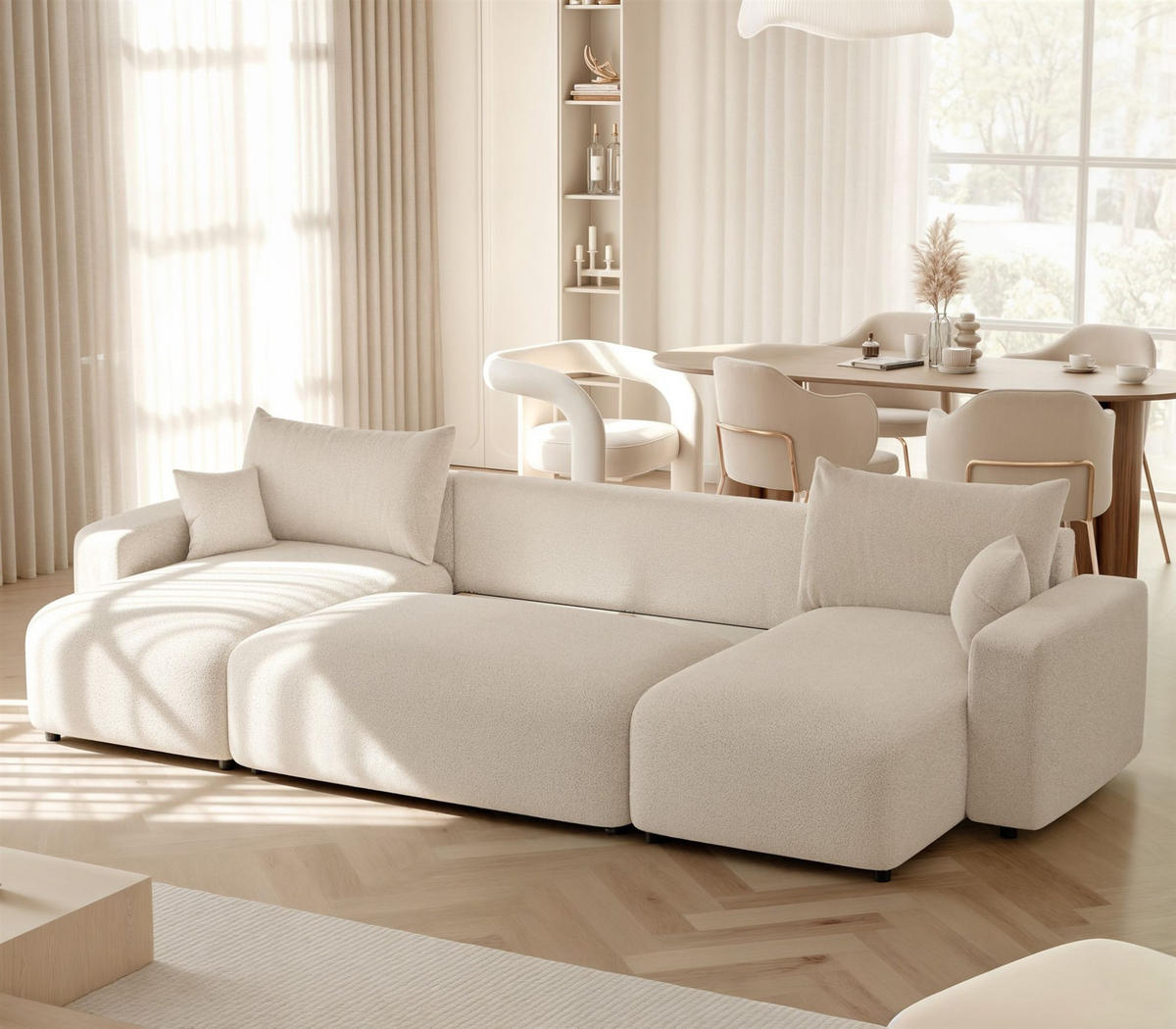 WOHNLANDSCHAFT Luna Mit Schlaffunktion - Beige, Holzwerkstoff/Textil (318/79/145cm) - Fun Möbel