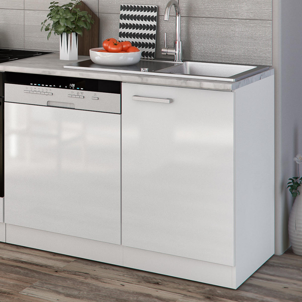 KÜCHENZEILE Optima Weiß 270 cm ohne AP mit LED-Leisten - Weiß Hochglanz/Weiß, Holzwerkstoff (270/81.6/46cm) - Vicco