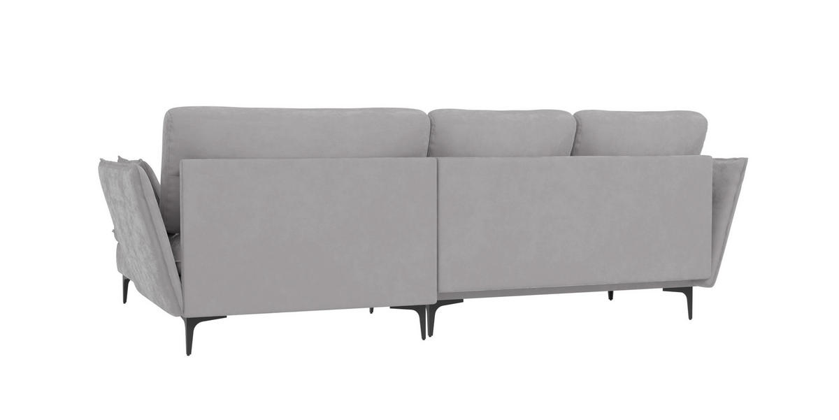 ECKSOFA Mira Hellgrau Samt-Stoff - Hellgrau/Schwarz, Textil/Metall (260/168cm) - S-Style Möbel