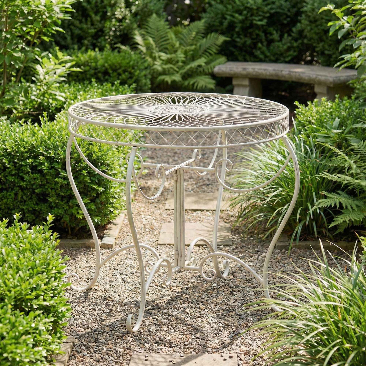 GARTENTISCH rund Ø90 cm Metall Antik-Creme - Creme, Metall (90/90/69cm) - CLP