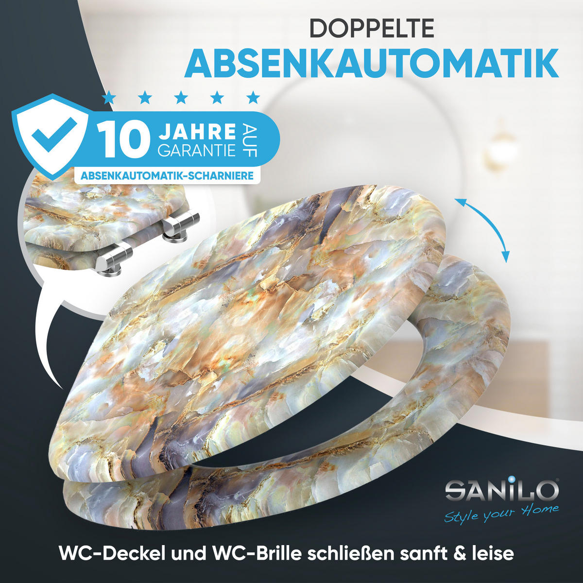 WC-SITZ mit Absenkautomatik Marmor Braun - Braun, Holzwerkstoff (38/6/47cm) - Sanilo