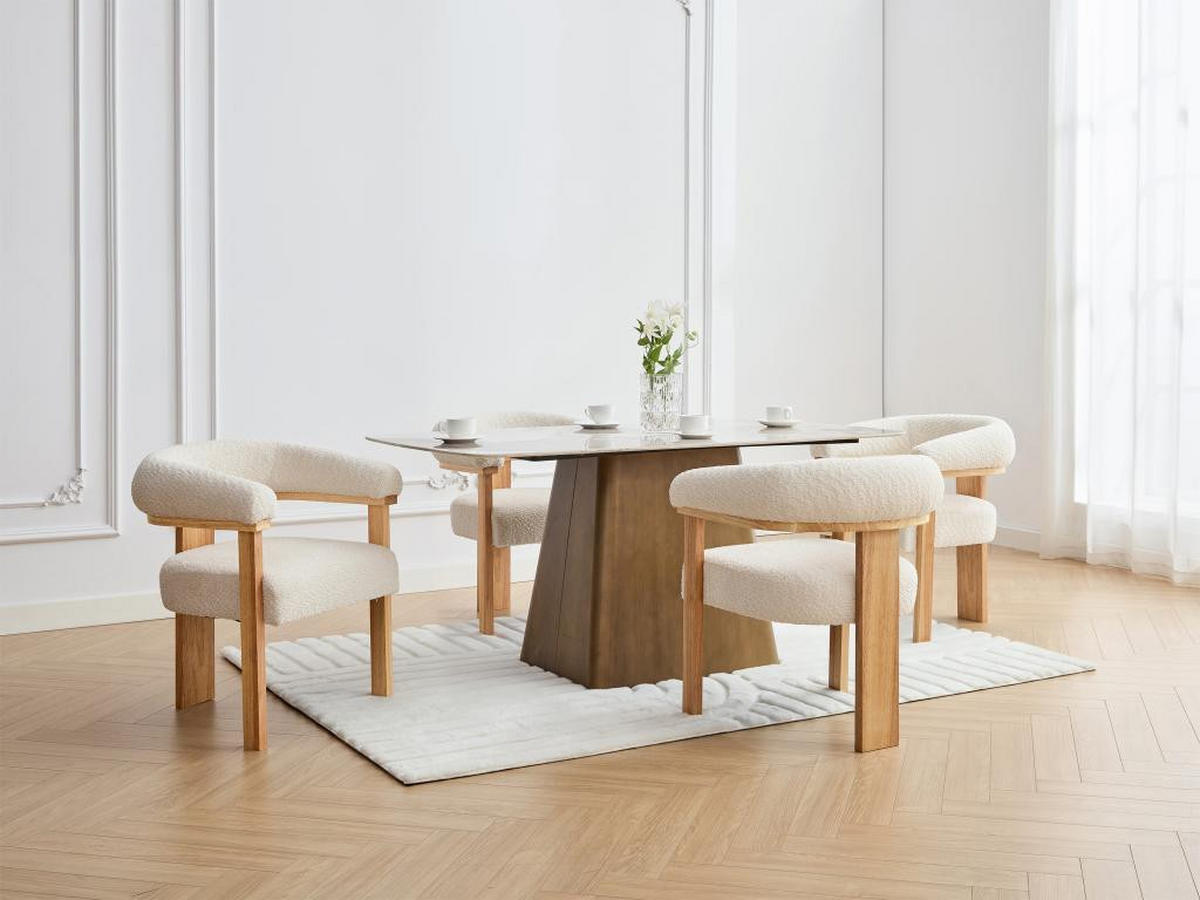 STUHL mit Armlehnen 2er-Set - Bouclé-Stoff & Kautschukholz - Weiß & Holzfarben - LIVELIA - Naturfarben, Textil (60/78/64cm) - Pascal Morabito