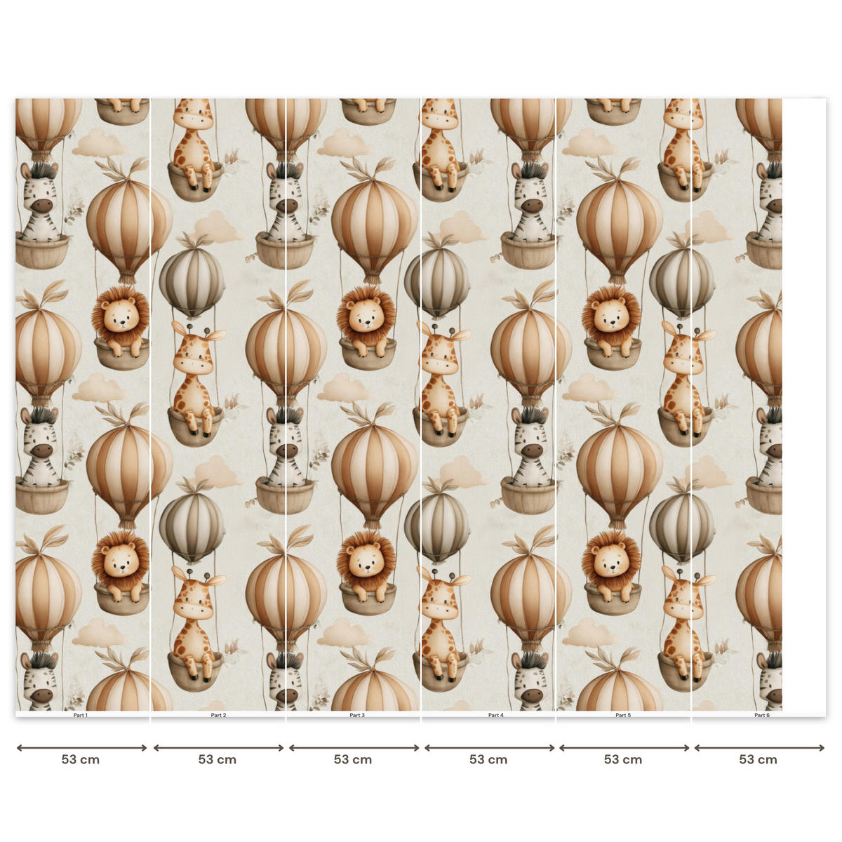 KINDERTAPETE - Safari - Heißluftballons - Taupe - 300x240 cm - Beige, Papier (300/240cm) - OnlyWow