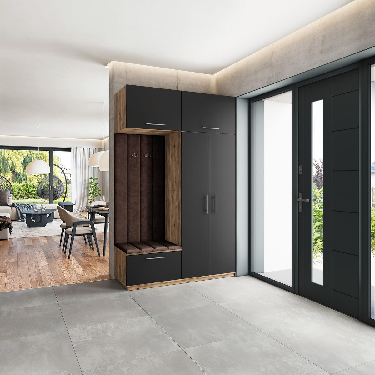 GARDEROBENSCHRANK REMA 150/240/60 cm Modern Garderobe-Set Eiche Lefkas - Eichefarben/Schwarz, Holzwerkstoff (150/240/60cm) - MASSENO