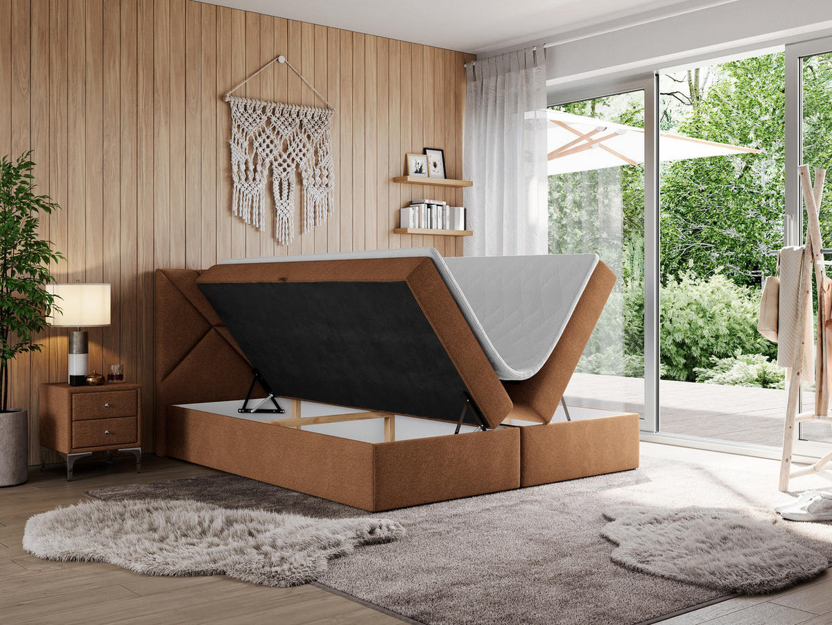 BOXBETT NEOMI 120/200 - Orange Strukture - H3 - Visco - Orange, Holz/Textil (120/200cm)