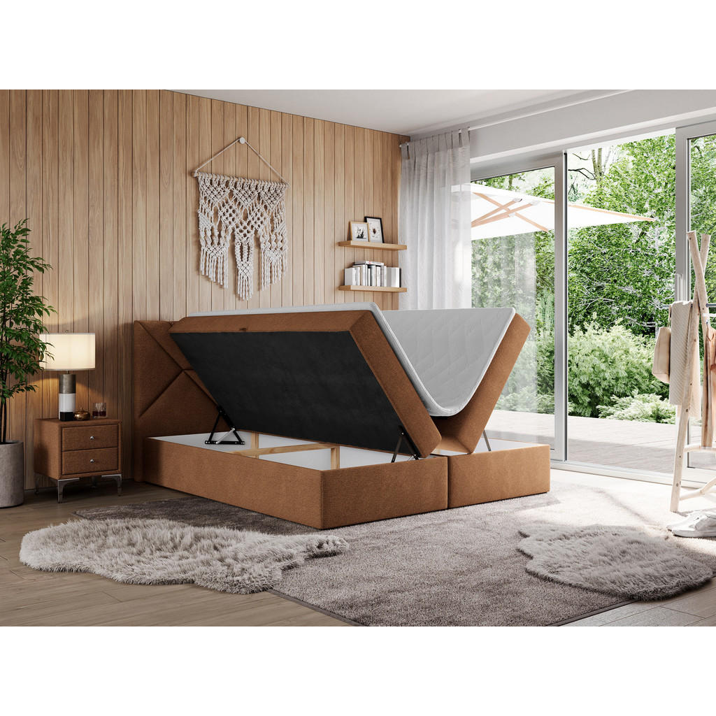 Thumbnail - Boxbett, Orange, Textil, 2-Sitzer, H3, 7-Zonen, Rechteckig, 160x200 cm, Oeko-Tex®, Schlafzimmer, Betten, Boxspringbetten