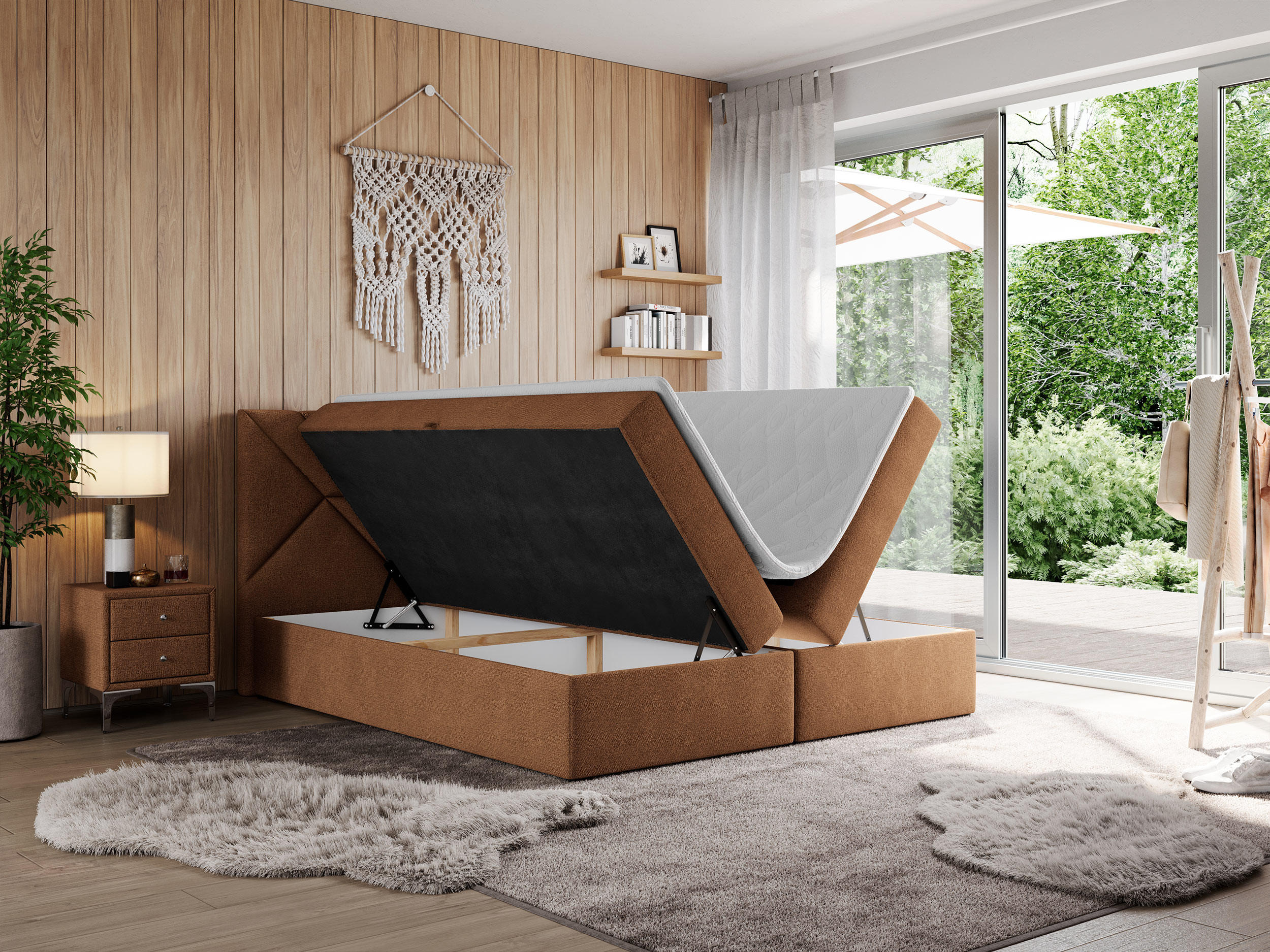 Thumbnail - Boxbett, Orange, Textil, 2-Sitzer, H3, 7-Zonen, Rechteckig, 200x200 cm, Oeko-Tex®, Schlafzimmer, Betten, Boxspringbetten