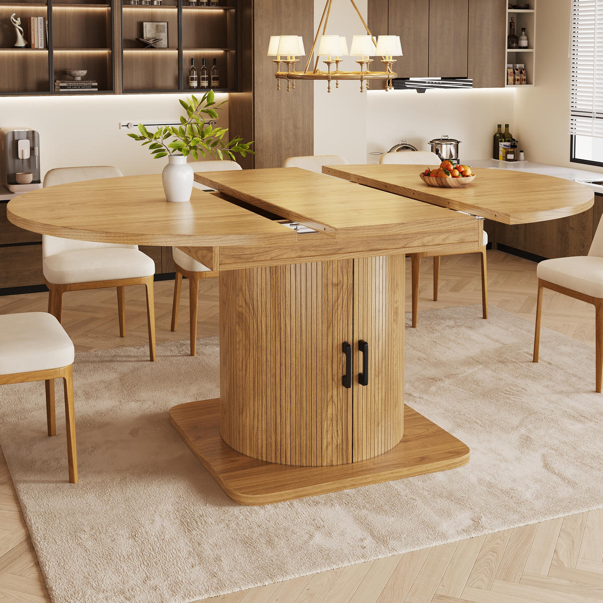 ESSTISCH in Naturbraun Ausziehbarer Küchentisch mit ausnehmbaren Einlegeböden für Esszimmer - Hellbraun/Schwarz, Holzwerkstoff/Metall (158/118/76cm) - STILVORA
