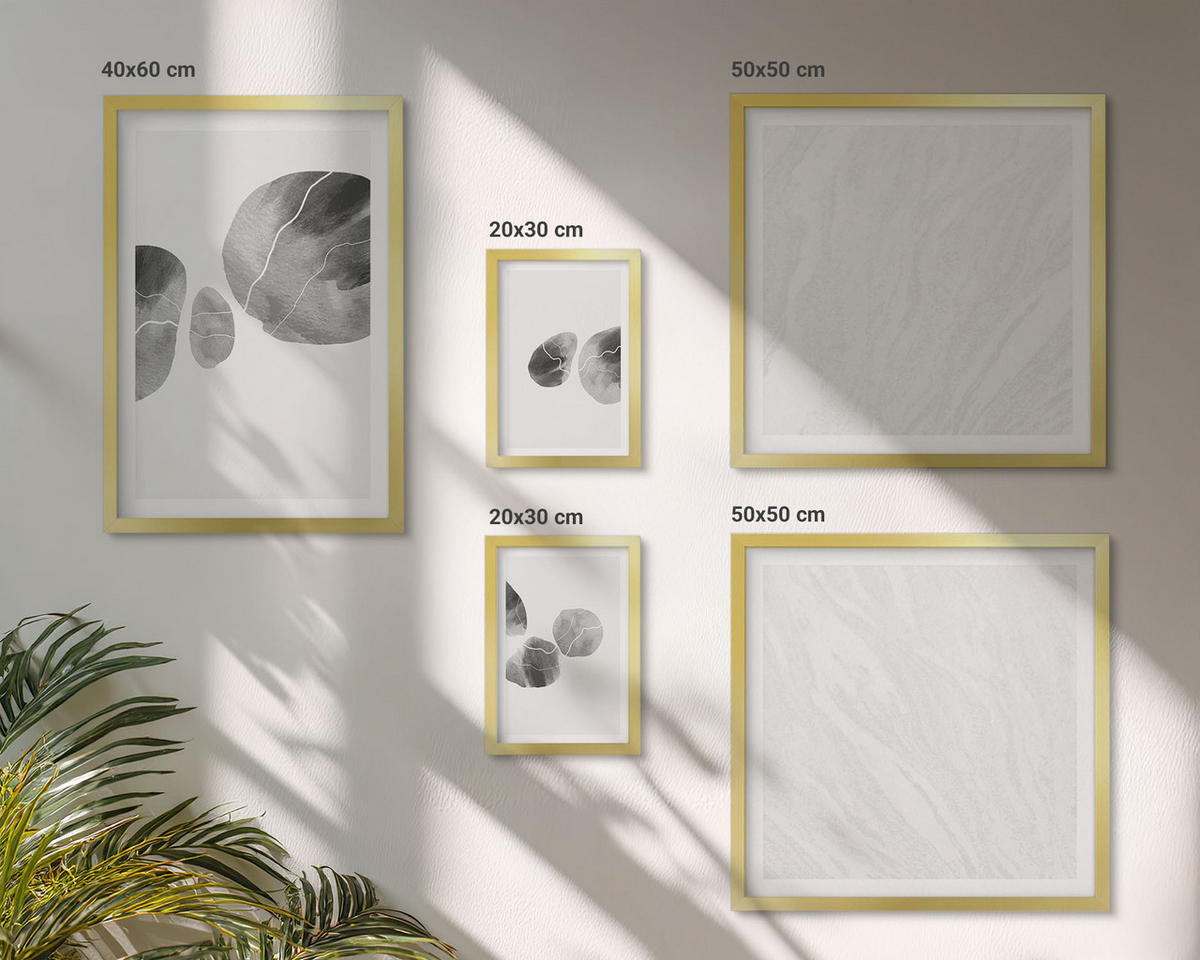 BILDER SET 5er Set - 50x50 cm & 20x30 cm & 40x60 cm Goldrahmen - Abstrakte Kunst, Farbspritzer - Goldfarben, Kunststoff (40/60cm) - TULUP
