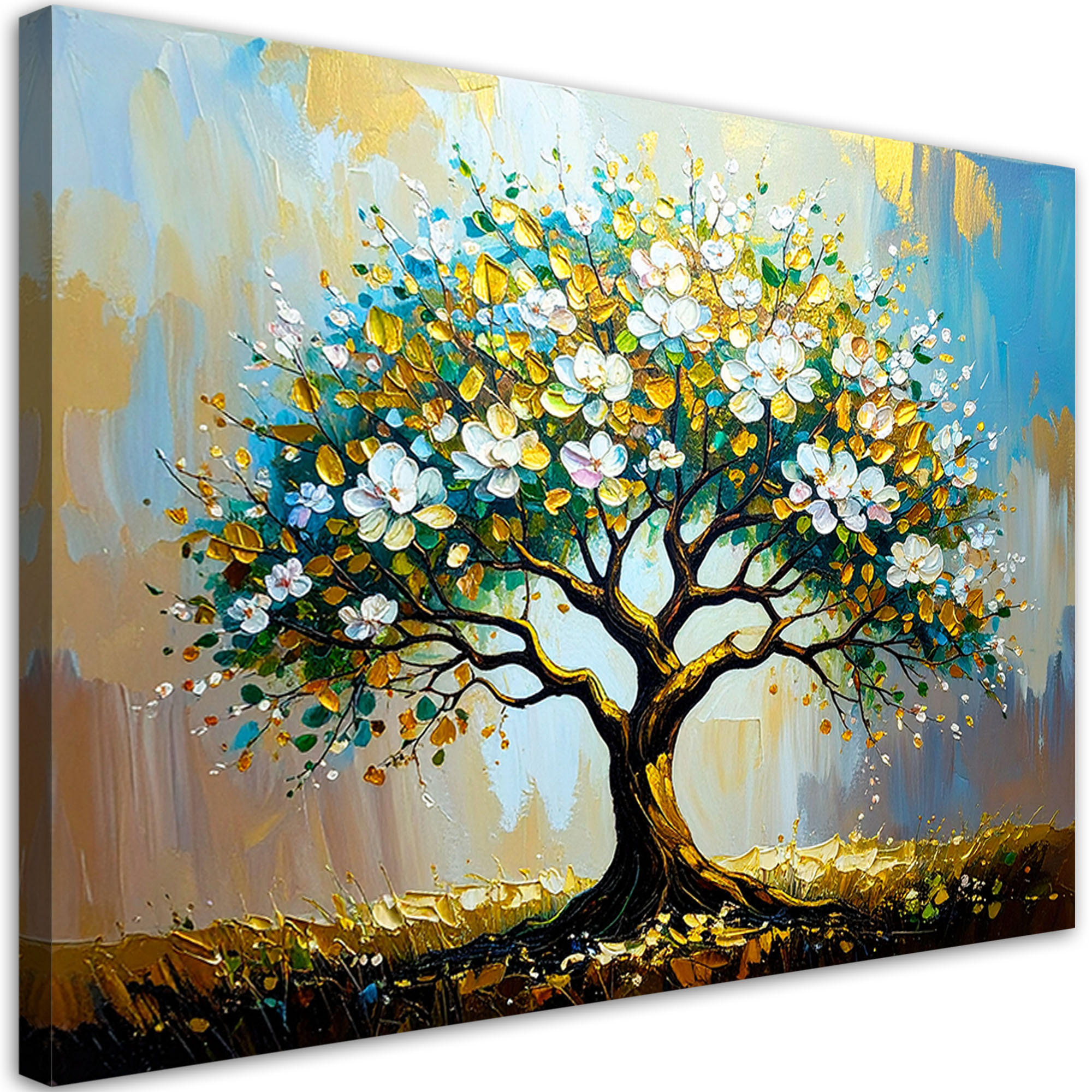 LEINWANDBILD Baum des Lebens grün und goldfarben 120x80cm - Grün, Textil (120/80cm) - Feeby