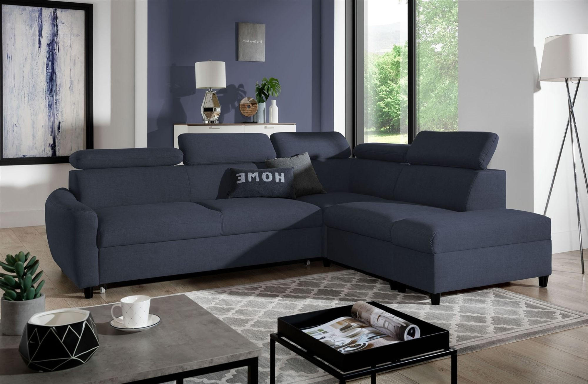 ECKSOFA Schlafsofa Anton In Esito - Dunkelblau, Holzwerkstoff/Textil (265/205cm) - Fun Möbel