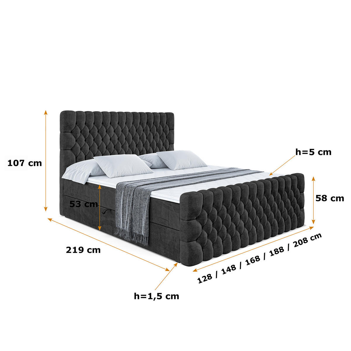 BOXBETT SERENE-Z - 140 x 200 - H4 - Schwarz - Schwarz, Holzwerkstoff (140/200cm) - ALTDECOR