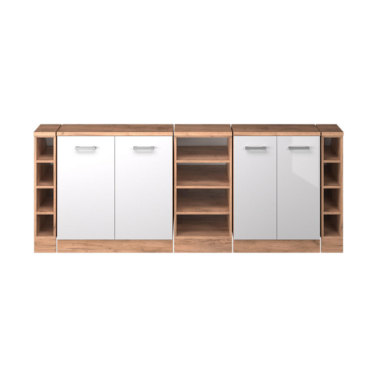 KUHINJSKI ORMAR ZA KOSINE KROVA R-Line Sjajna Bijela 210 cm Set od 5 ormarićnih korpusa, dubina 60 cm - hrast medunac/bijela visoki sjaj, drvni materijal (210/83.8/60cm) - Vicco