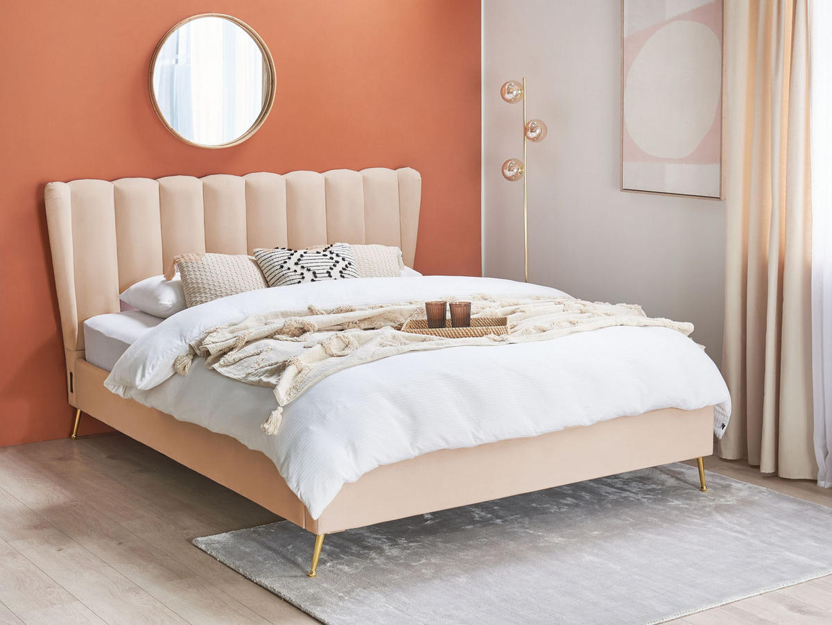 POLSTERBETT 160/200cm Beige Miribel - Beige, Textil (160/200cm) - Beliani