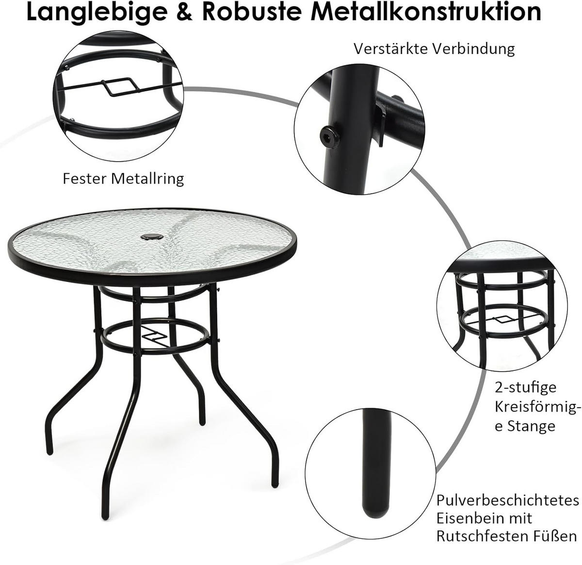 UTEBORD Svart - Svart, Metall (80/80/71cm) - COSTWAY