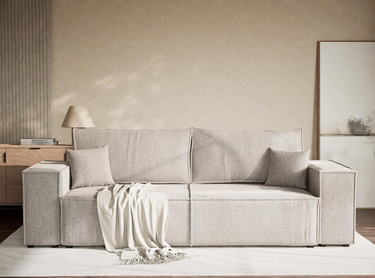 ROZKLÁDACÍ POHOVKA Milos, textil, šedobéžový - šedá/černá, dřevo/kompozitní dřevo (255/70/105cm) - Maison de Reve