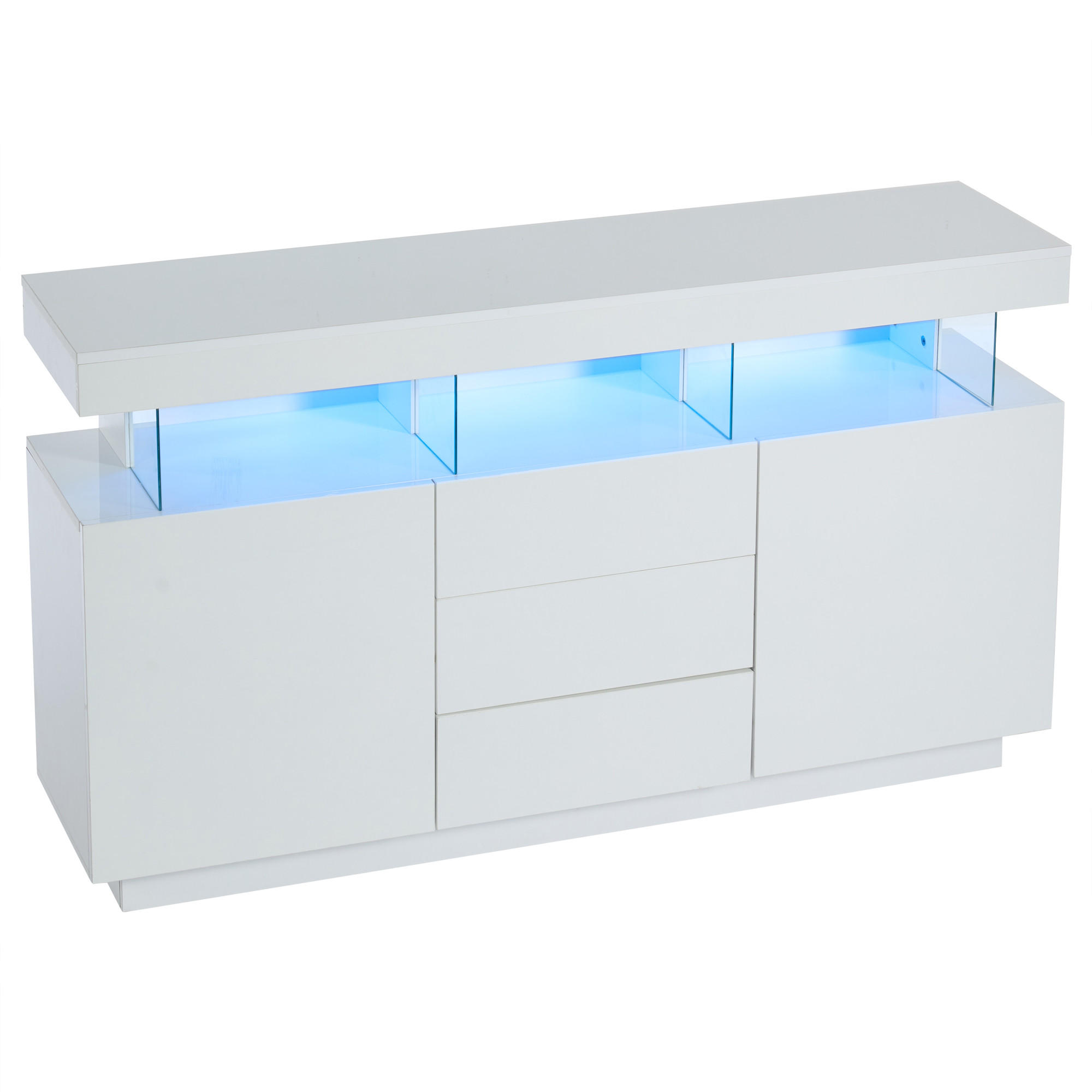 SIDEBOARD DE-37748 mit LED-Beleuchtung und 3 Schubladen Weiß - Weiß, Holzwerkstoff (140/80/35cm) - ComfortXL