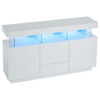 SIDEBOARD DE-37748 mit LED-Beleuchtung und 3 Schubladen Weiß - Weiß, Holzwerkstoff (140/80/35cm) - ComfortXL