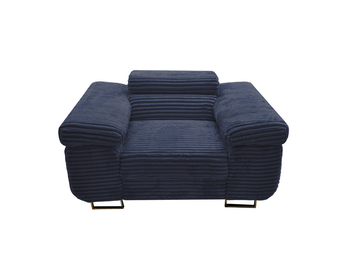 GUSTAW Sitzgarnitur 3+2+1, Schlafsofa 3-Sitzer, Cordbezug Blau - Blau, Textil (225/92/101cm) - KS Home Concept