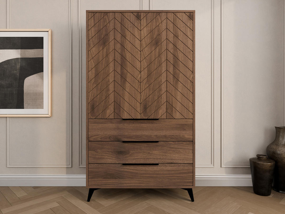 KLEIDERSCHRANK Xylix Bis 2D3SZ - Nussbaumfarben/Schwarz, Holzwerkstoff/Metall (104/180/40cm) - MIRJAN24