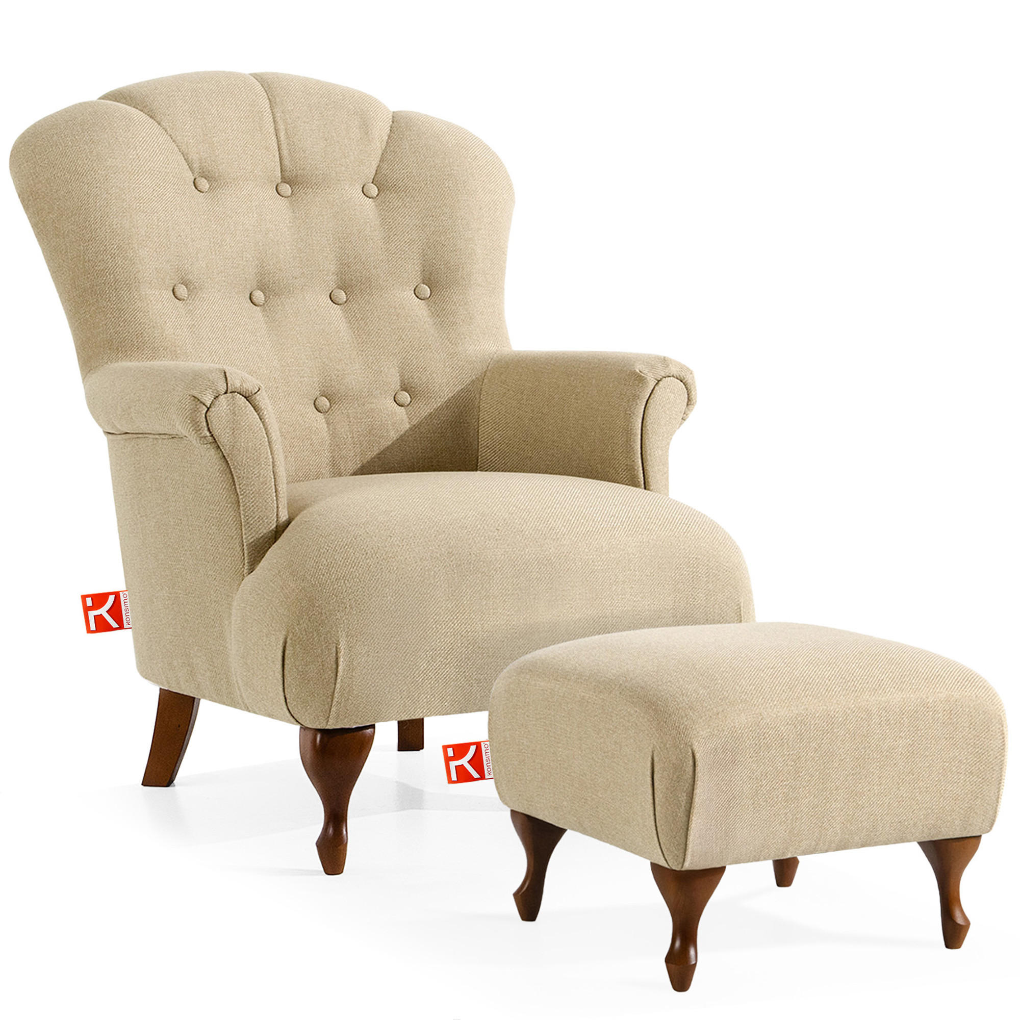SESSEL MIT FUẞSTÜTZE TOMIS, Beige - Beige/Braun, Eichenholz/Holz (76/101/83cm) - KONSIMO®
