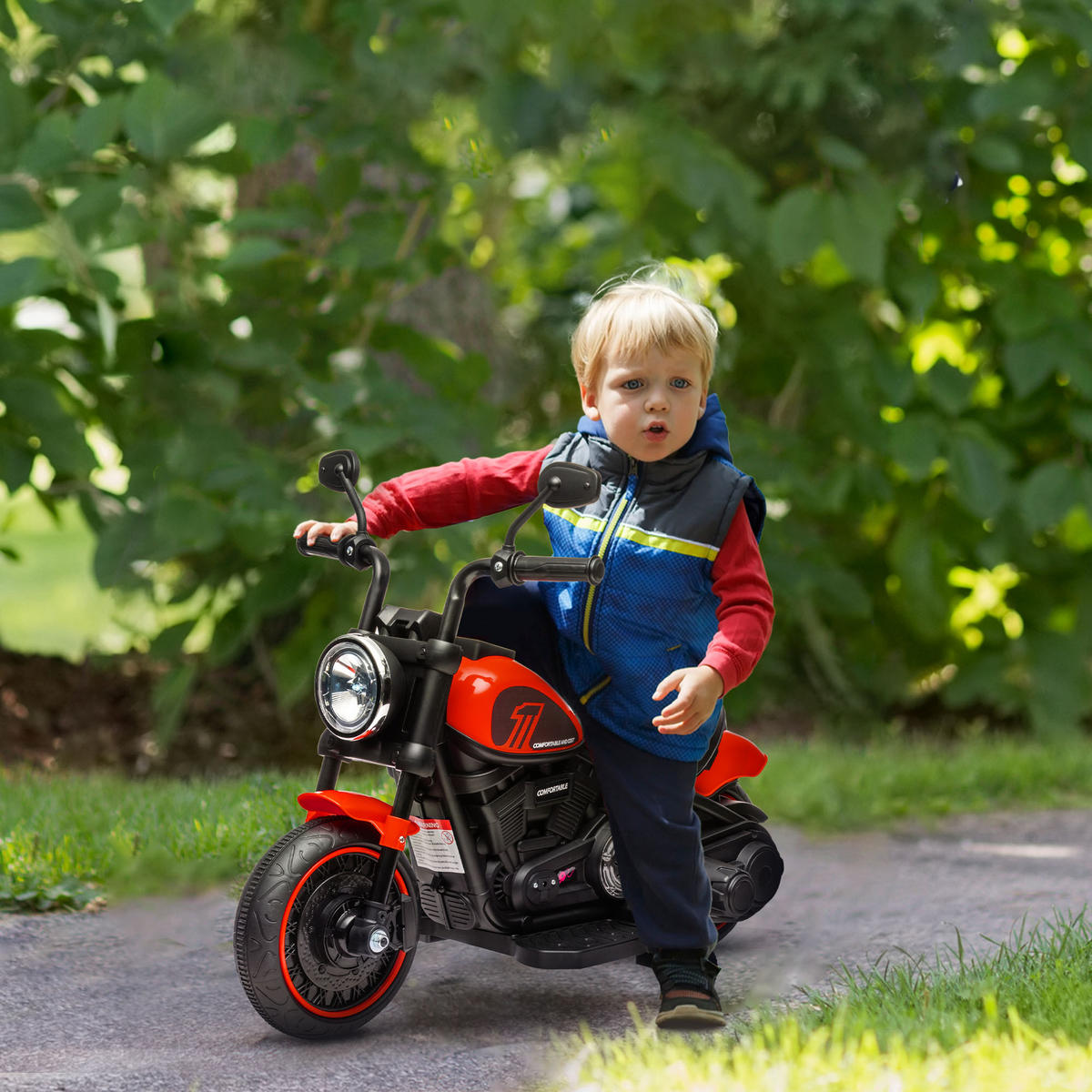 DĚTSKÝ elektrický motocykl Dětský motocykl 6V Dětské vozidlo pro děti ve věku 1,5–3 roky Červený - černá/červená, kov/plast (76/42/57cm) - HOMCOM