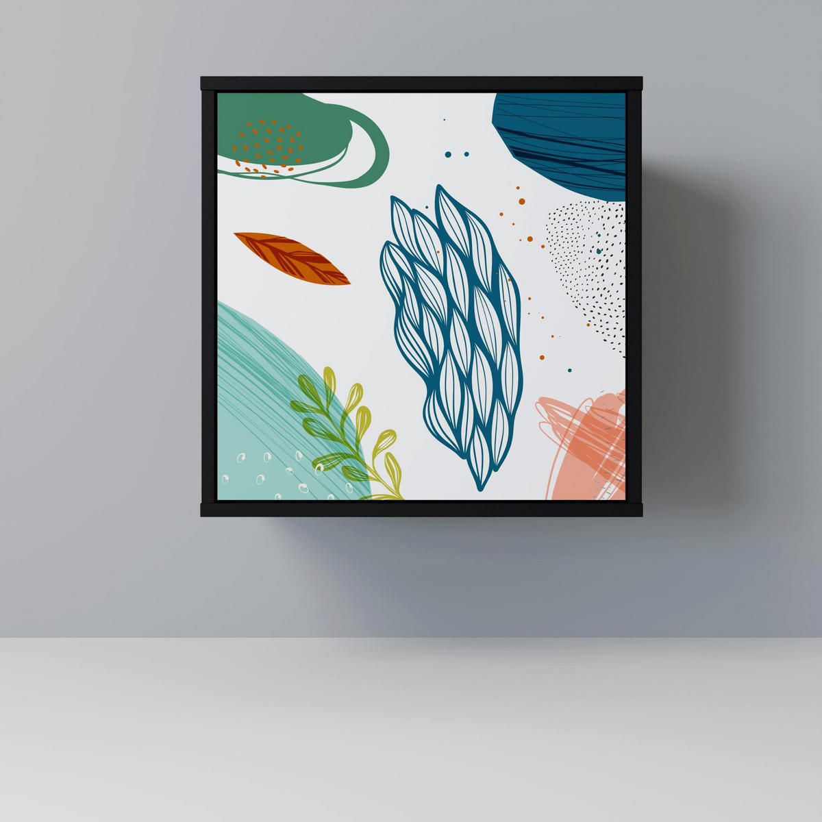 SIDEBOARD BOTANICAL HURRICANE, Schwarz, 57,5x42x67,5 cm, Schwarze Metall-Rahmenfüße - Multicolor/Schwarz, Holzwerkstoff/Metall (57.5/67.5/42cm) - SpaceRebels