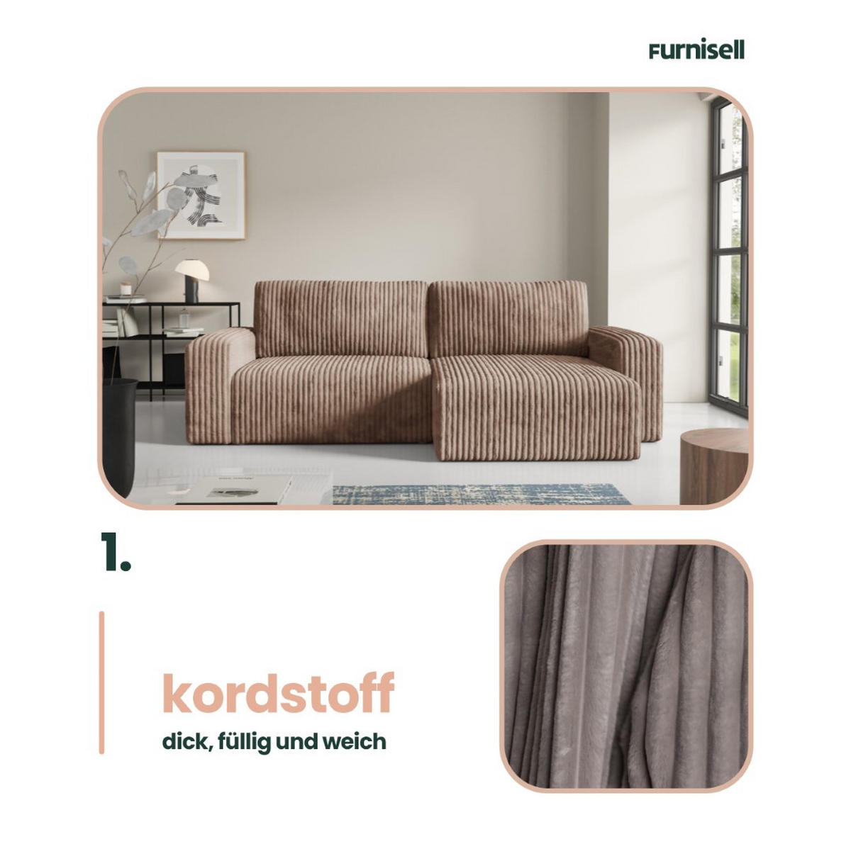 ECKSOFA mit Schlaffunktion Cord Grün - Grün, Textil (244/149cm) - Furnisell