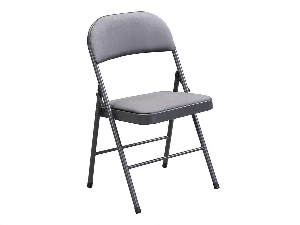 KLAPPSTUHL 2er-Set - Samt & Metall - Grau - ORTENSIA - Grau, Textil (46/79/49cm) - Vente-Unique