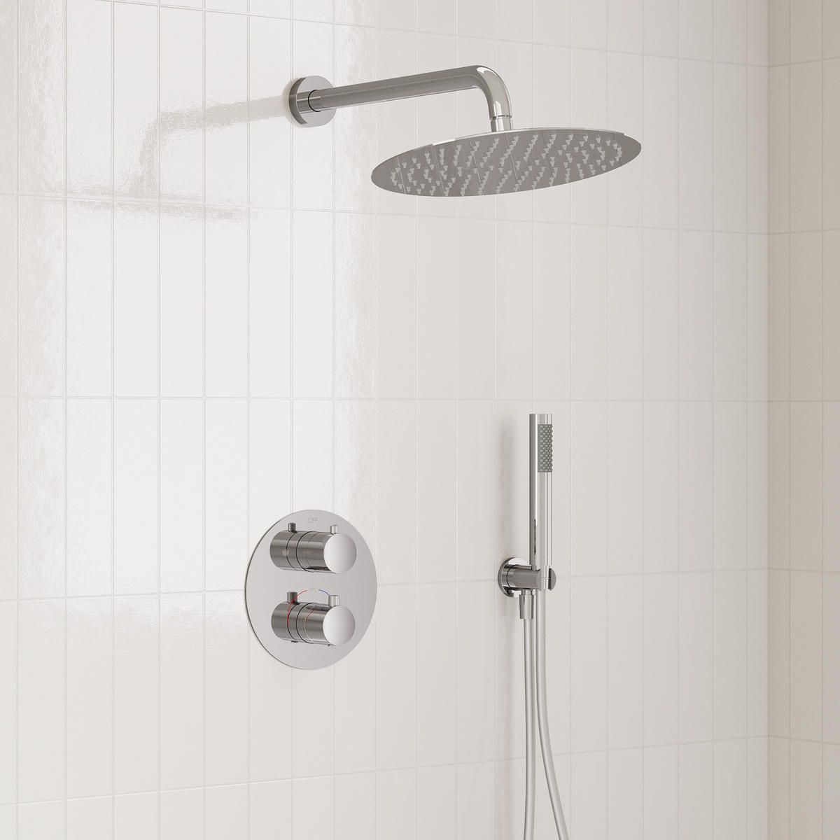 DUSCHARMATUR SFS-5008 Chrom, Unterputz, Thermostat, 300-mm-Kopfbrause, Handbrause, 400-mm-Duscharm - Chromfarben, Metall (30/19/40cm) - Everstein