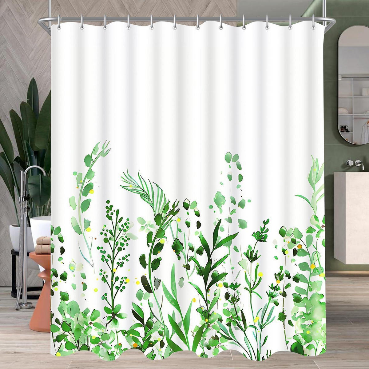 DUSCHVORHANG 180 x 180 cm Textil mit Blumenmotiv und Haken - Grün, Textil (180/180cm)