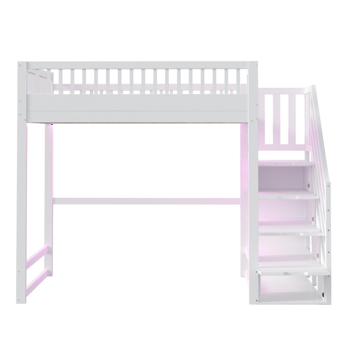 HOCHBETT 140/200 cm in Weiß mit Stauraumtreppe und LED - Weiß, Holz/Holzwerkstoff (140/200cm) - STILVORA