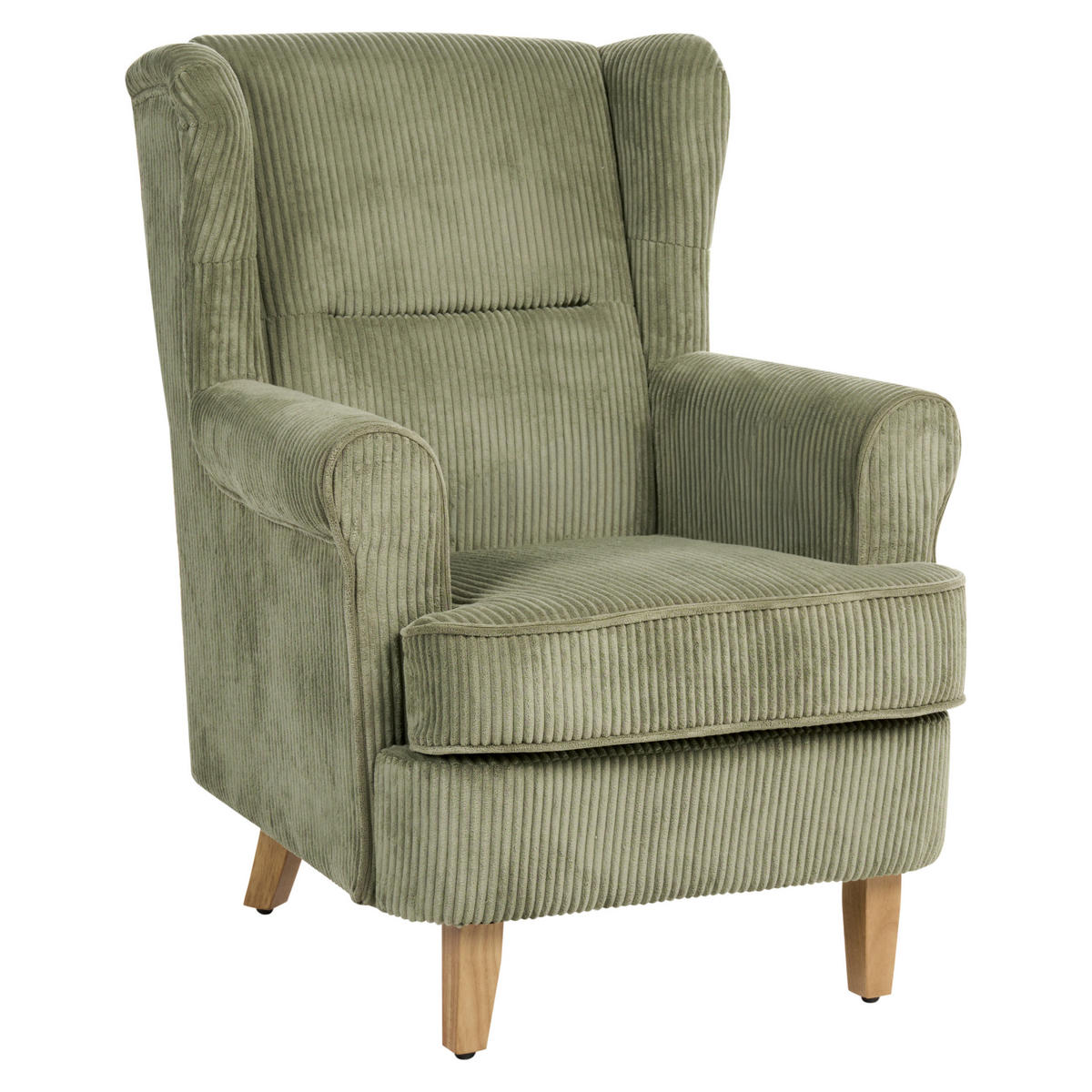 OHRENSESSEL Cord Grün Abson - Braun/Grün, Holz/Textil (77/102/87cm) - Beliani