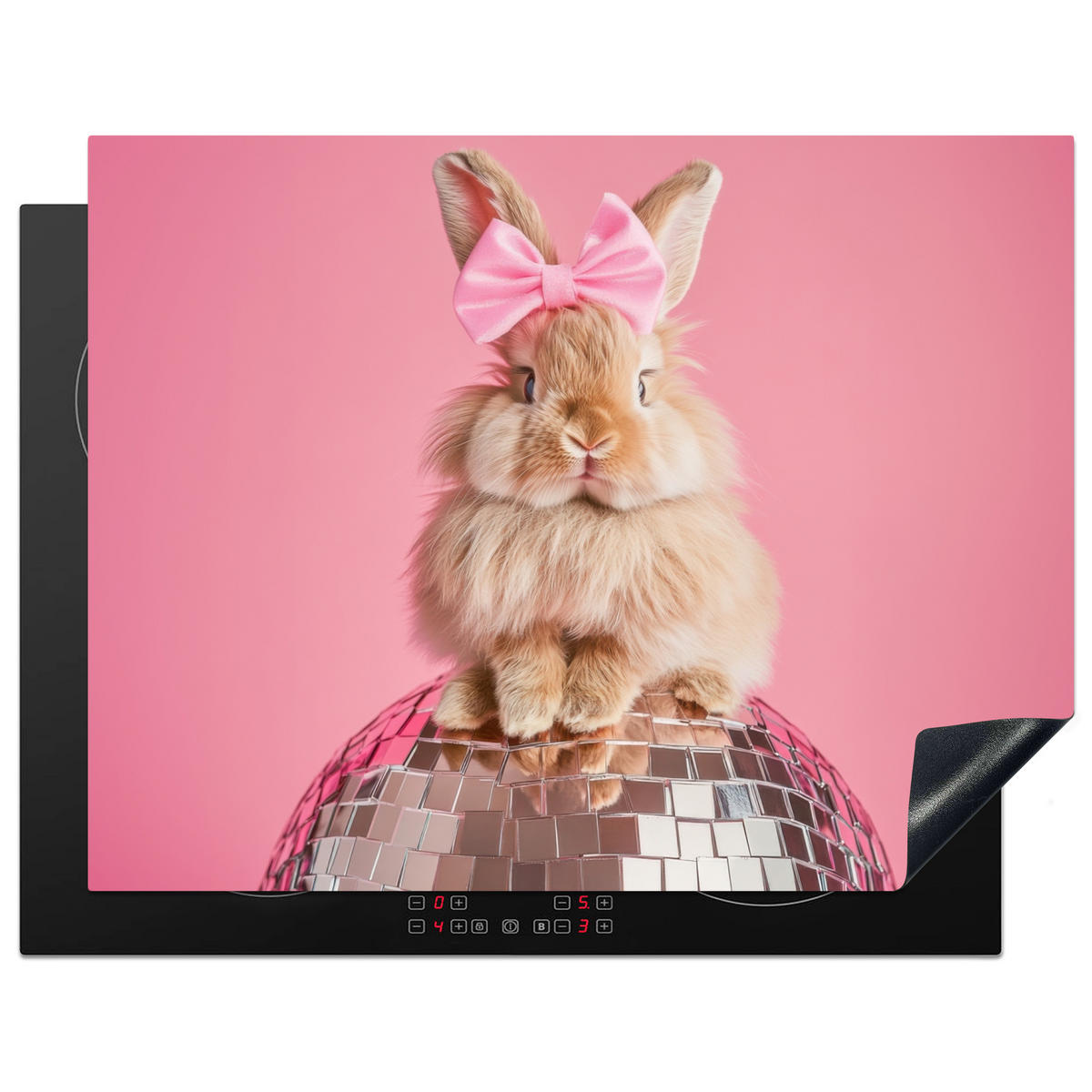 HERDABDECKPLATTE Schleife - Discoball - Kaninchen Induktionsmatte 77x59 cm - Pink, Kunststoff (77/59/0.2cm) - MuchoWow