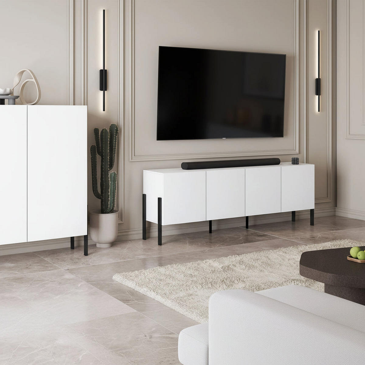TV-MÖBEL Bérénice Mattweiß und Schwarz - Weiß, Holzwerkstoff (204/70/40cm) - Petits-meubles