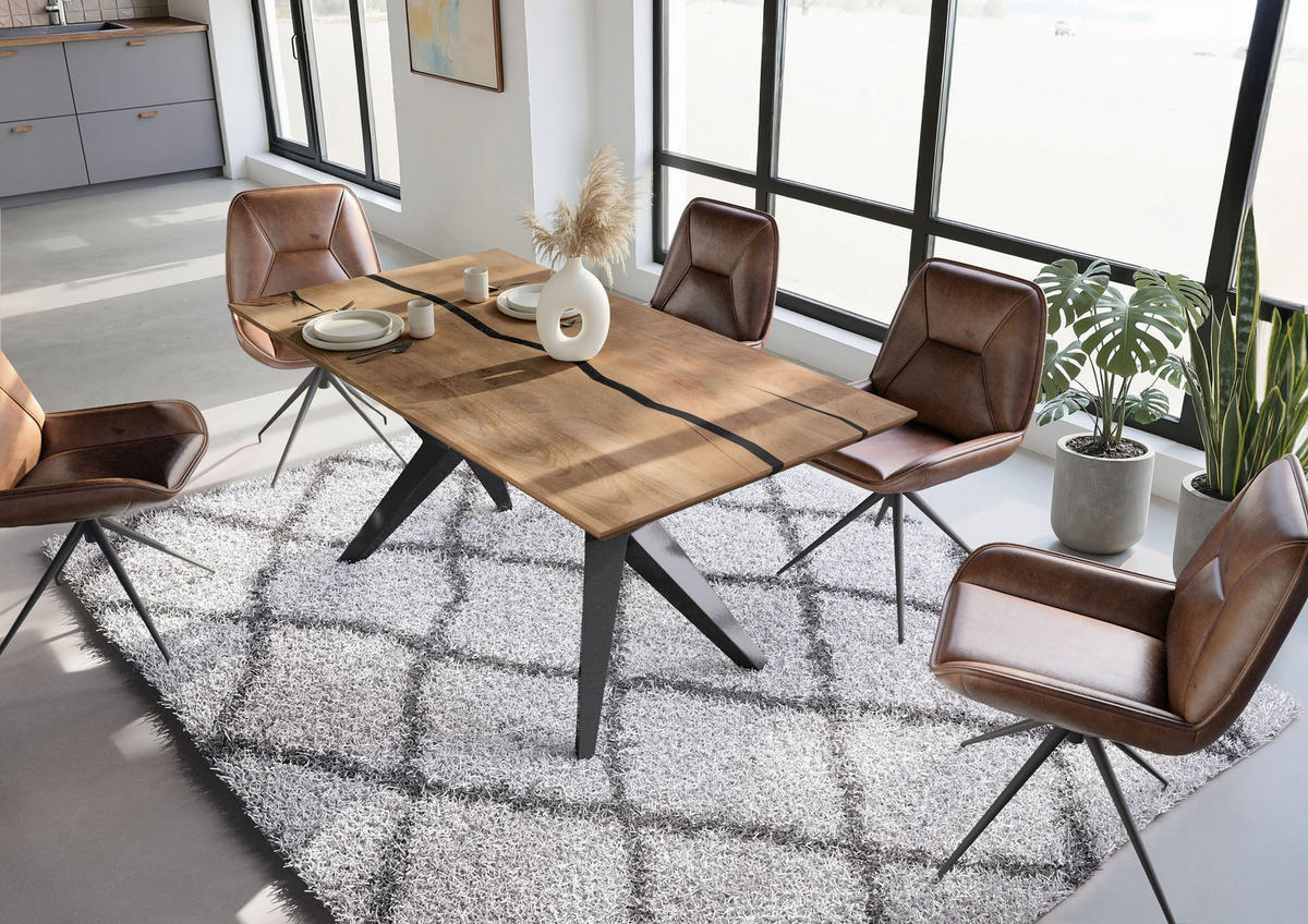 ESSTISCH Mango 180x90x76 natur lackiert / Epoxid schwarz, Sterngestell anthrazit glänzend EPOXY - Naturfarben, Holz (180/90/76cm) - Massivmoebel24