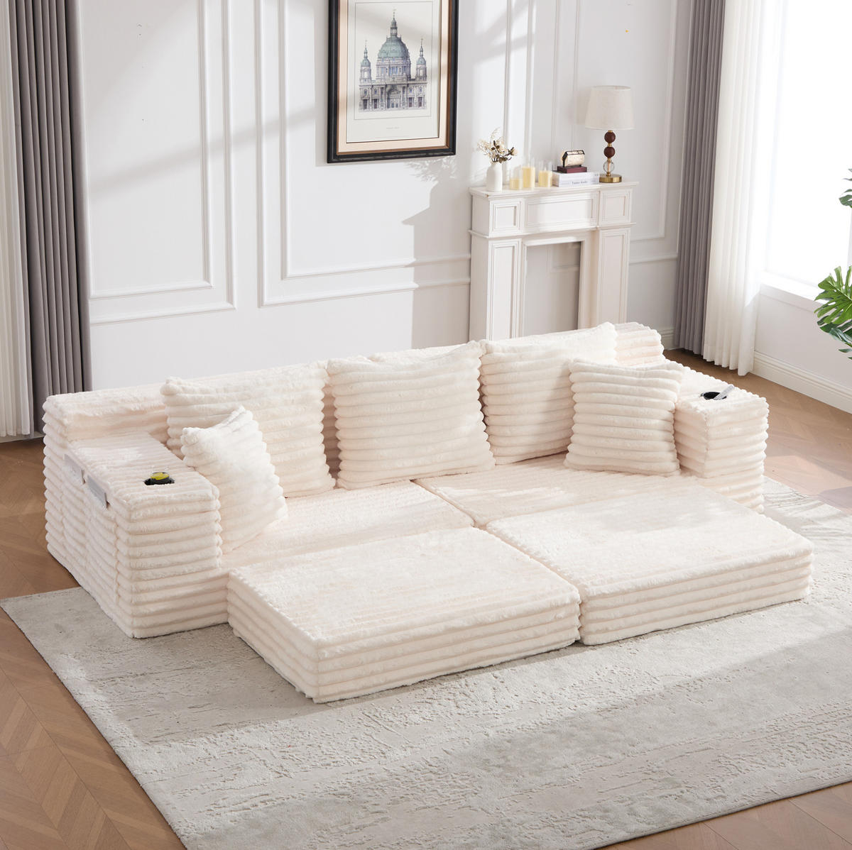 SCHLAFSOFA frei kombinierbar 273 x 98 cm Cord Beige - Beige, Kunststoff (38.58/34.25/107.48cm) - Meubliv