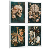 POSTER Set aus 4 Anatomie Mensch Drucke und mit Schädel Gehirn Lungen Luftröhre Bronchien Becken Wirbelsäule Florales Größe Weißer Rahmen A3 - Weiß, Papier (29.7/42/3cm) - Nacnic