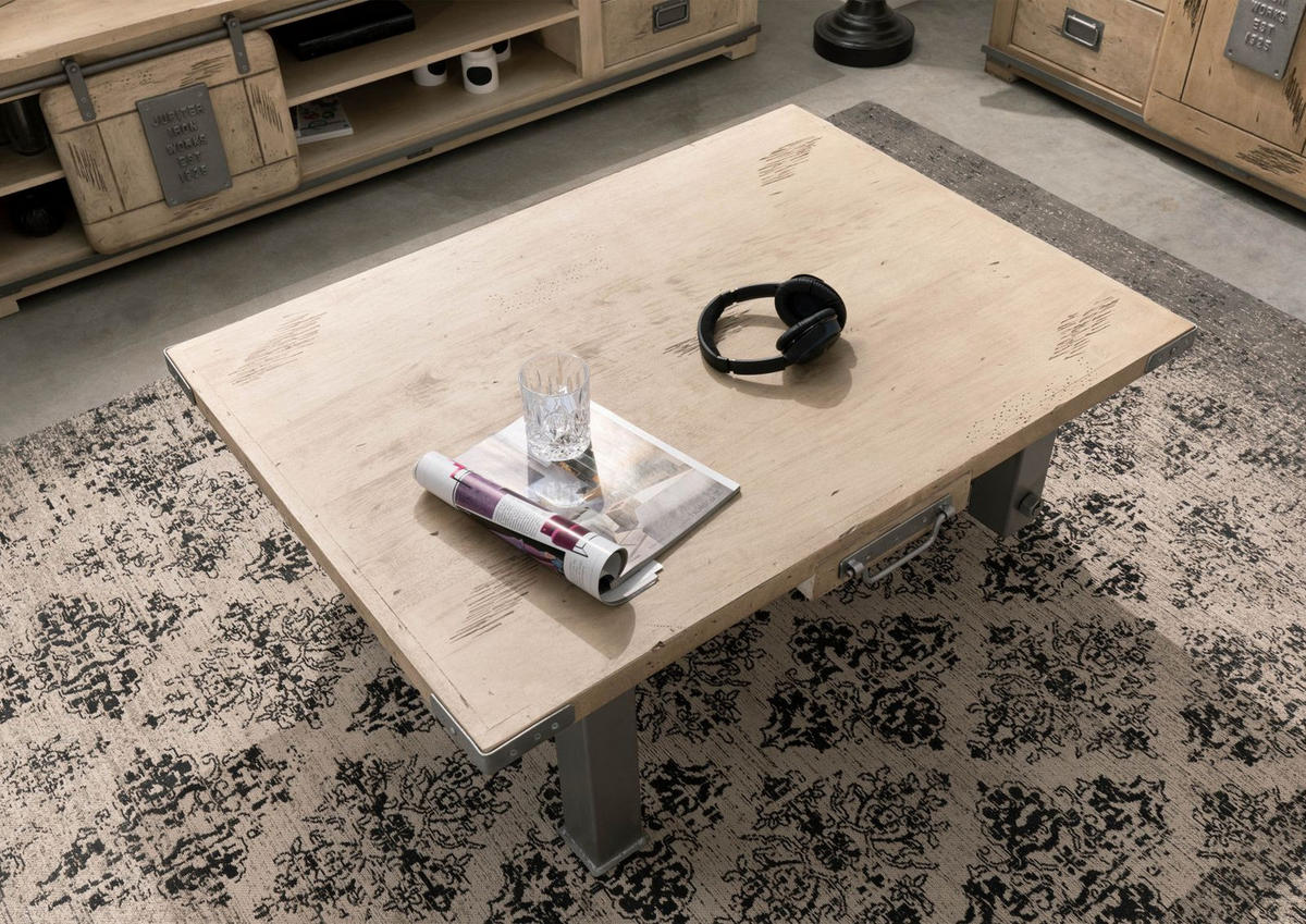 COUCHTISCH Mango 110x80x43 whitewash lackiert RAILWAY #305 - Beige, Holz (110/80/43cm) - Massivmoebel24
