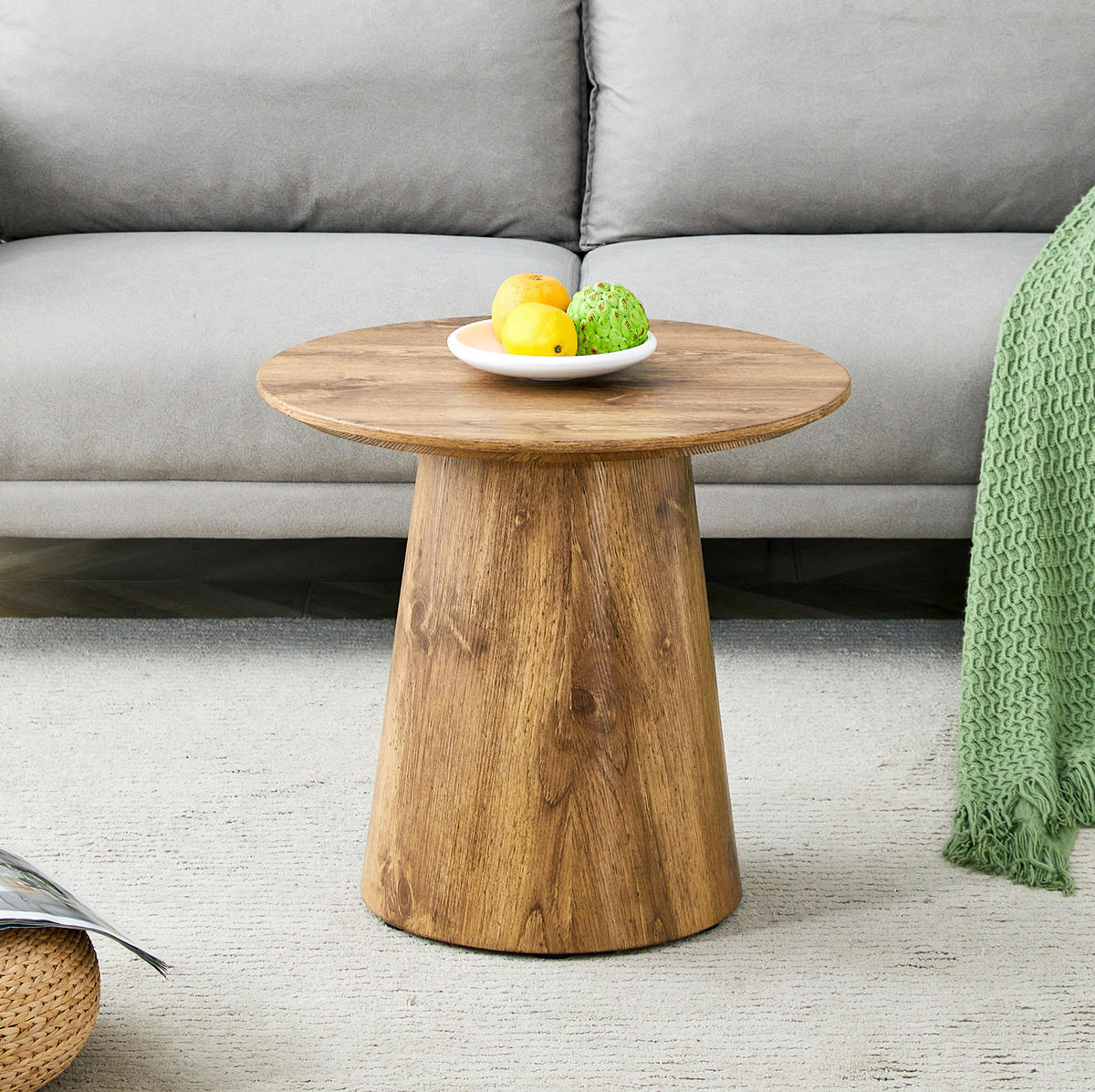 ODKLÁDACÍ stolek z MDF, průměr 50 cm dřevěná barva - přírodní, kompozitní dřevo (50/50/48cm) - BEAOK