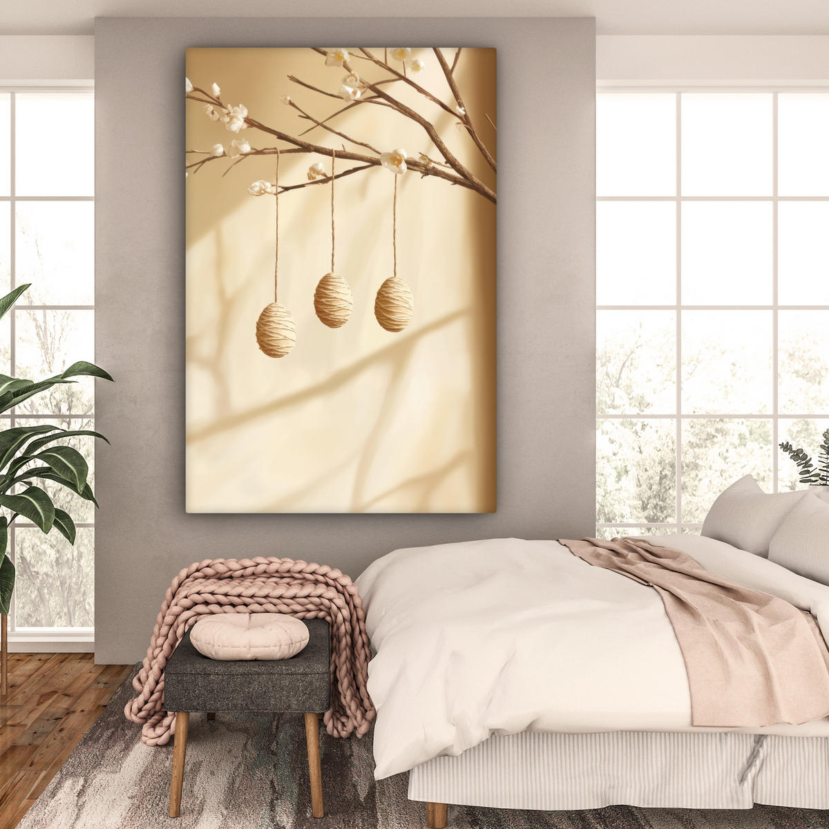 SLIKA NA PLATNU Velikonočna jajca 90x140 cm - bež, tekstil (90/140cm) - MuchoWow