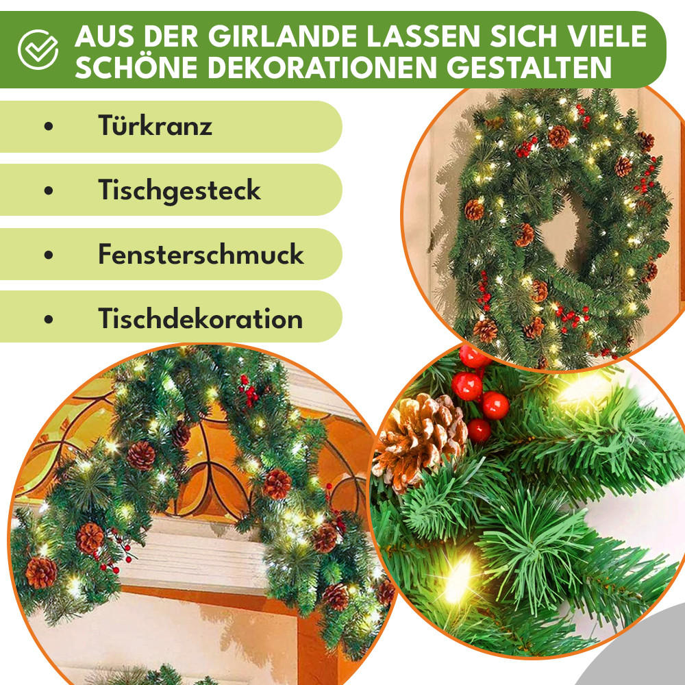 WEIHNACHTSGIRLANDE 3m mit 100 LED - Dunkelgrün, Kunststoff (300cm) - KRUMAD