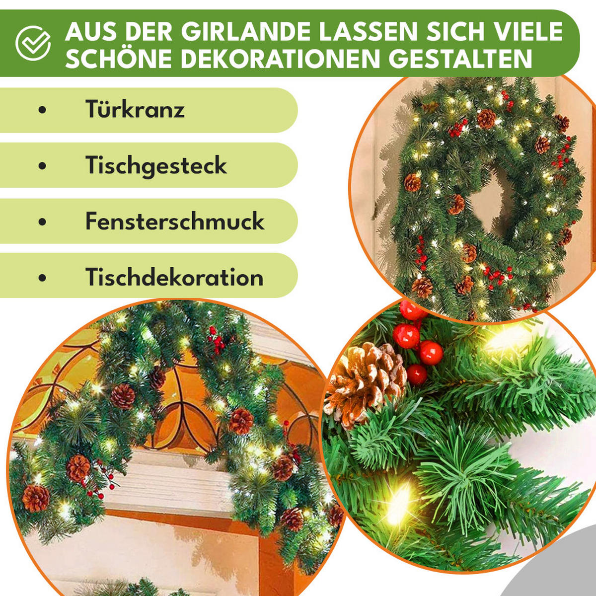WEIHNACHTSGIRLANDE 3m mit 100 LED - Dunkelgrün, Kunststoff (300cm) - KRUMAD