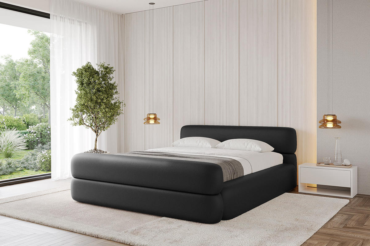 POLSTERBETT mit Bettkasten, Fußteil und Lattenrost, Boxbett ohne Matratze - ENORA-Z-V1 120x200 Schwarz Kunstleder - Schwarz Hochglanz, Holzwerkstoff/Textil (120/200cm) - ALTDECOR
