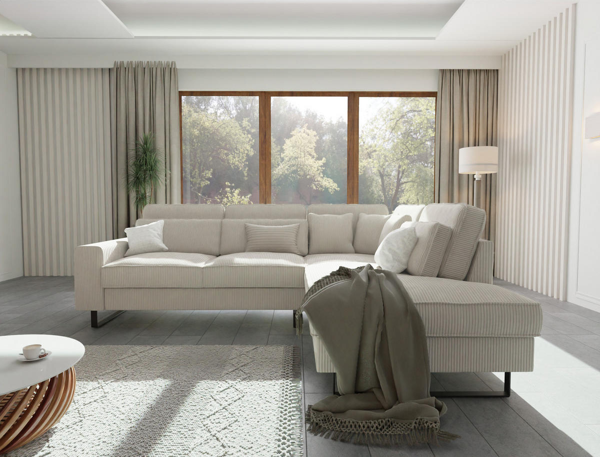 ECKSOFA Floe Beige Cord - Beige/Schwarz, Holz/Kunststoff (290/231cm) - S-Style Möbel