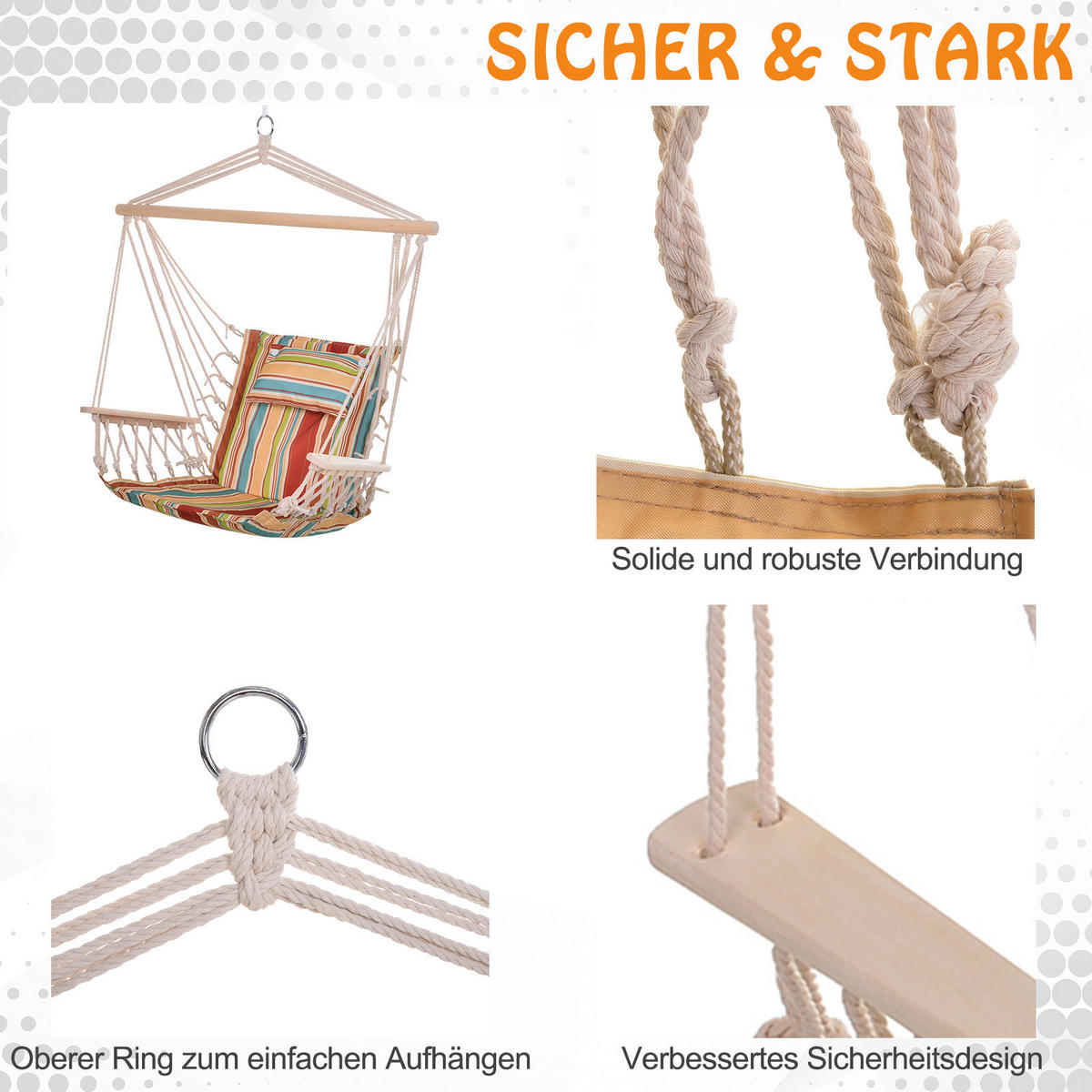 HÄNGESESSEL, Polyester, Mehrfarbig - Multicolor, Naturmaterialien/Holz (106/106/100cm) - Outsunny