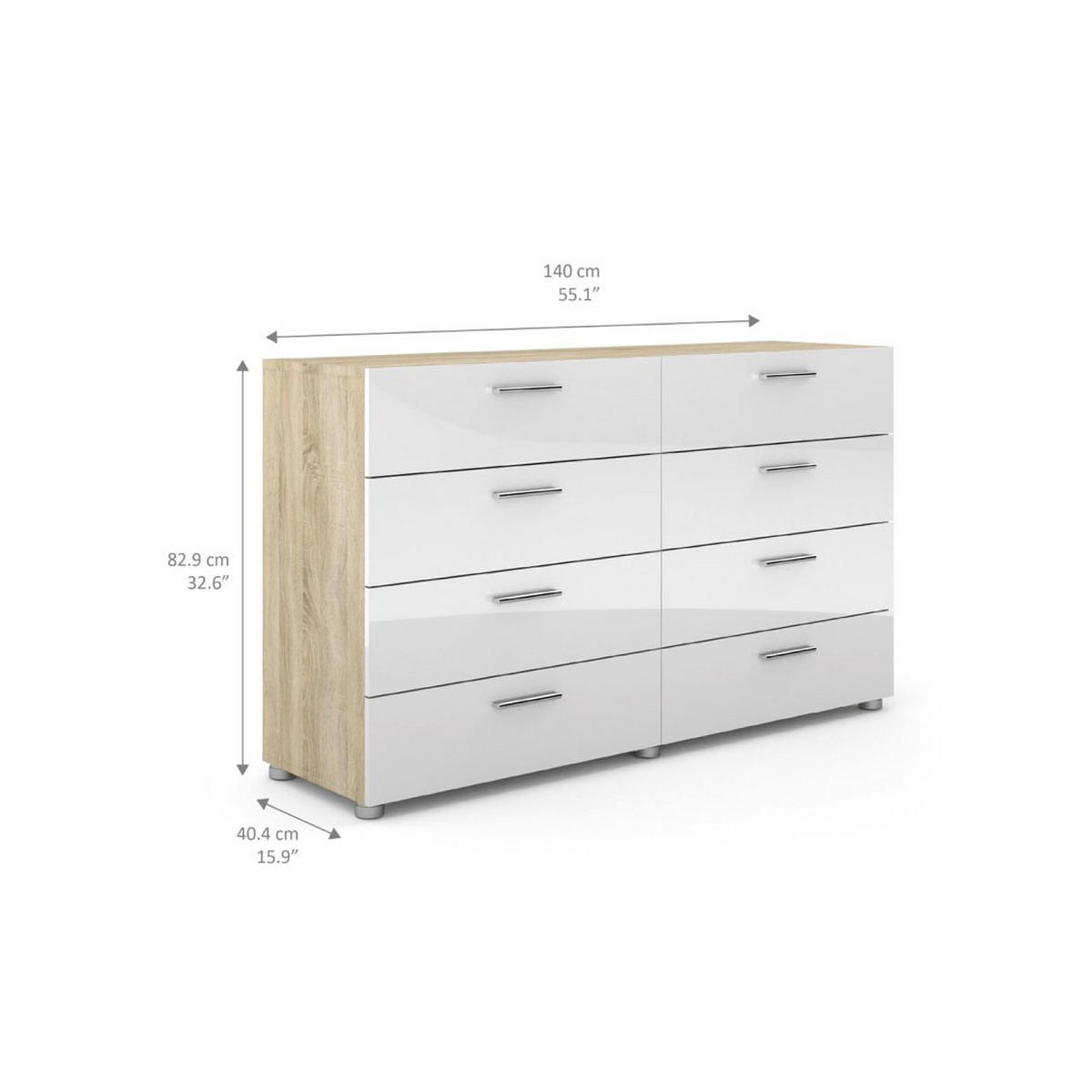 KOMMODE Petra Eichefarben Hochglanz 140/40/83 cm - Eichefarben, Holzwerkstoff (140/83/40cm) - ebuy24