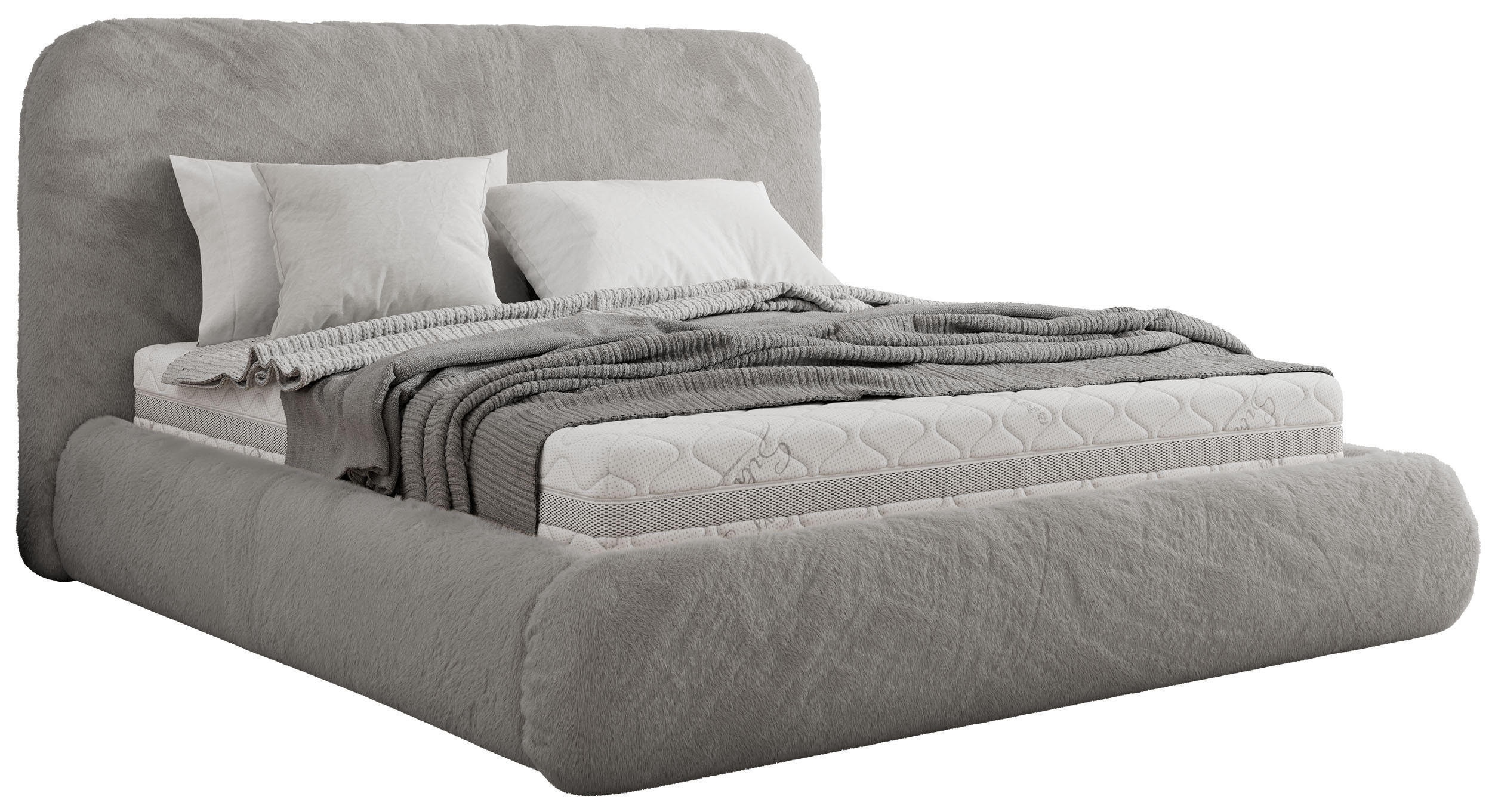 POLSTERBETT BENEA CLASSIC 160/200 - Hellgrau Plüsch - Pocket-Matratze - Hellgrau, Textil (160/200cm) - MKS