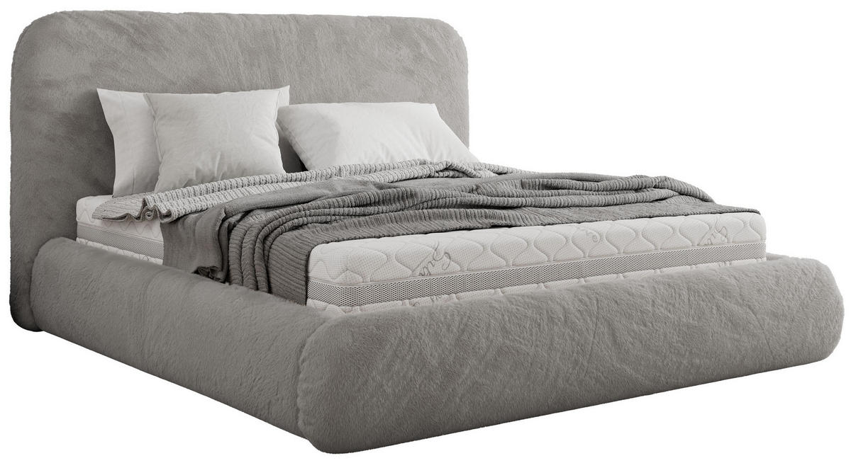 POLSTERBETT BENEA CLASSIC 160/200 - Hellgrau Plüsch - Pocket-Matratze - Hellgrau, Textil (160/200cm) - MKS